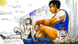 Two muscular asian guys are wanking each other dicks big time