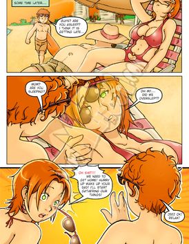 Busty redhead is pressing her son's cock with her butt cheeks
