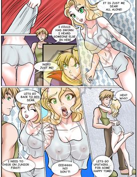 Beautiful blonde mother is messing around with her naughty boy