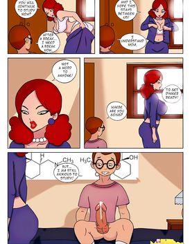 Redhead mom with huge boobs is striping in front of her horny son