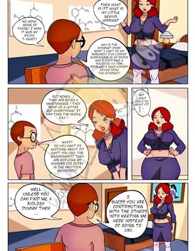Redhead mom with huge boobs is striping in front of her horny son