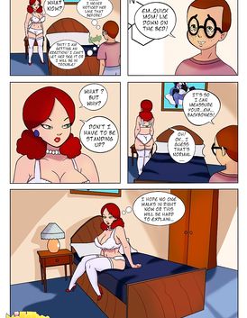 Redhead mom with huge boobs is striping in front of her horny son