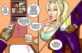 Busty and hungry for man's cum blonde is blowing two black cocks