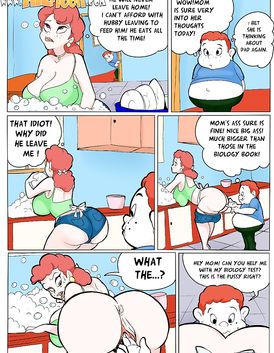 Busty redhead is feeding her fat son with her juicy pussy