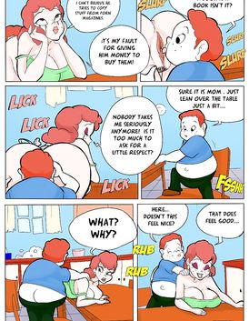 Busty redhead is feeding her fat son with her juicy pussy