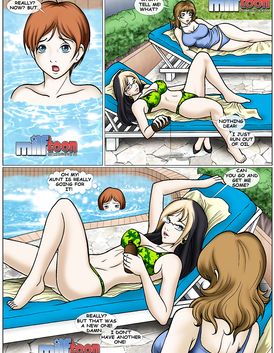 Young boy is practicing anal creaming on his wild mom in the pool