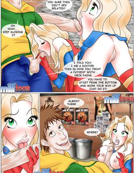 Beautiful blonde is getting fukced by a super hero and his fat cock