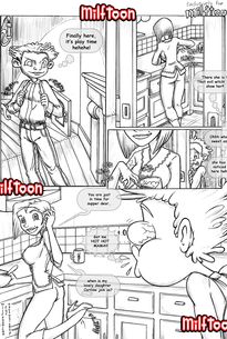 Busty milf is wandering around the house topless and getting caught